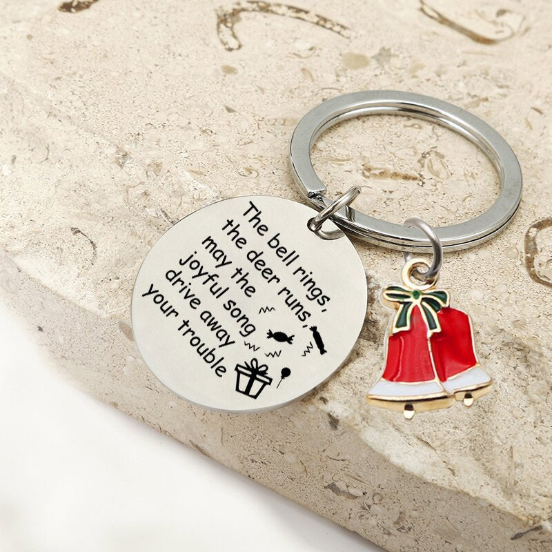 Wholesale Stainless Steel Christmas Bell Circle Sign Engraving Stainless Steel Keychain